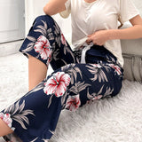 Conjunto De Pijama Con Pantalon Y Top De Manga Corta Con Estampado Floral