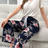 Conjunto De Pijama Con Pantalon Y Top De Manga Corta Con Estampado Floral