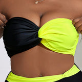 Swim Curve Top de bikini de talla grande de verano, estilo strapless, bloque de colores
