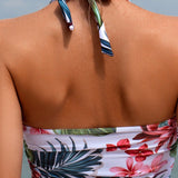 Swim Vcay Traje de bano femenino de una pieza para verano en estampado tropical de playa