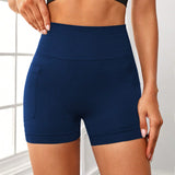 Shorts deportivos de cintura ancha con bolsillo para telefono: shorts azules