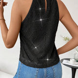 Blusa Halter Con Cuello Anudado A Cuadros De Diamantes Brillantes Para Mujer