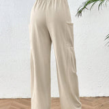 VCAY Pantalones Largos De Bolsillo Doble De Color Solido Para Mujeres