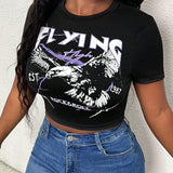 Slayr Camiseta Corta Para Mujer Con Estampado De Aguila