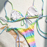 Conjunto De Bikini De Tirantes Spaghetti Colorido Para Damas (diseno Aleatorio De Copa Triangular + Patron Estampado)