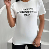 SXY Camiseta De Cuello Redondo Estampada Con Eslogan Para Mujer