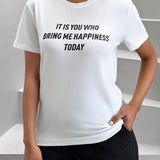 SXY Camiseta De Cuello Redondo Estampada Con Eslogan Para Mujer