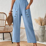 LUNE Pantalones Largos De Mujer Decorados Con Botones Azules