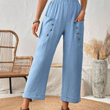 LUNE Pantalones Largos De Mujer Decorados Con Botones Azules