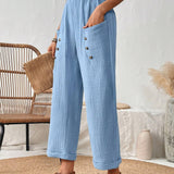 LUNE Pantalones Largos De Mujer Decorados Con Botones Azules