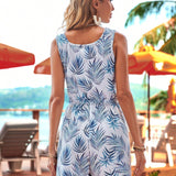 VCAY Vacation Plant Print Sleeveless Jumpsuit