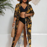 NEW  Swim Vcay Kimono Transparente De Talla Grande Con Estampado De Cadenas
