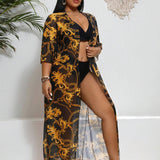 NEW  Swim Vcay Kimono Transparente De Talla Grande Con Estampado De Cadenas