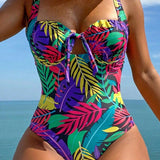 Swim Vcay Traje De Bano De Una Pieza Para Mujer Con Estampado Tropical, Ideal Para Carnavales