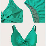 Swim Chicsea Conjunto De Bikini De Color Solido De Talla Grande Con Detalles Plisados