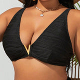Swim Curve Top de bikini con textura y alambre en forma de V para mujer de talla grande de verano en la playa
