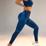 Yoga Basic Color Bloques Elastico Y Transpirable Chaleco Y Leggings Deportivos