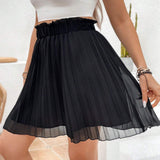 Essnce Plus Size Solid Color Pleated Midi Skirt