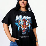 Coolane Women's Plus Size Tiger & Letter Printed T-Shirt