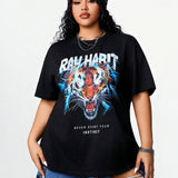 Coolane Women's Plus Size Tiger & Letter Printed T-Shirt
