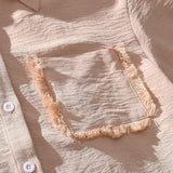 VCAY Camisa Casual De Bolsillo Con Borde Deshilachado En Estilo De Vacaciones Para Mujeres