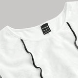 Playera De Malla Negra Y Blanca Para Damas Con Dees Jacquard Y Adornos Coloridos