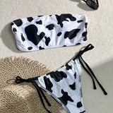 Conjunto De Bikini Estampado De Vaca Sin Tirantes Para Mujer