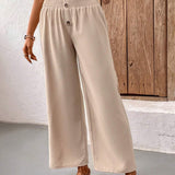LUNE Pantalones Rectos De Verano Con Cintura Elastica Para Mujer En Color Albaricoque