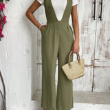 VCAY 1pc Button Front Bib Pocket Overalls