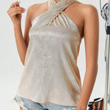 Prive Blusa sin mangas con cuello halter cruzado, top elegante para salir