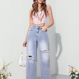 MOD Jeans Rectos Con Diseno Desgastado Para Mujer