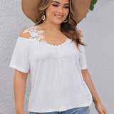 VCAY Plus-Size Spring/Summer Holiday Knitted Top With Floral Collar