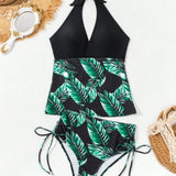 Swim Vcay Tankini estampado de plantas tropicales para mujer