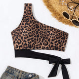 Swim Vcay Top De Bikini Con Estampado De Leopardo Y Bloque De Color, Atado