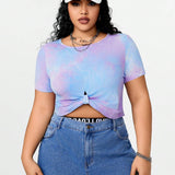 Coolane Women's Plus Size Tie-Dye Twist Front T-Shirt