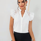 Prive Blusa Con Dobladillo Con Volantes Y Cuello Con Muescas Con Insercion De Encaje Para Mujer