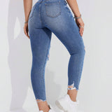 Jeans Rasgados Ajustados Para Mujer