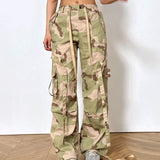 Coolane Pantalones Largos Para Mujeres Decorados Con Detalles De Camuflaje Y Borlas