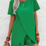 LUNE Conjunto De 2 Piezas De Top Envoltura Y Shorts De Color Verde Para Mujer