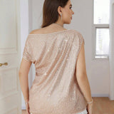 Prive Blusa Elegante De a Grande Con Escote Asimetrico Brillante