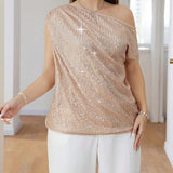 Prive Blusa Elegante De a Grande Con Escote Asimetrico Brillante