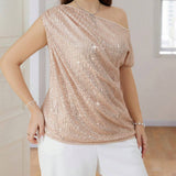 Prive Blusa Elegante De a Grande Con Escote Asimetrico Brillante