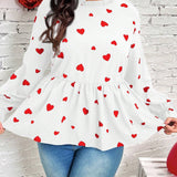 Blusa Con Cuello Mandarin De a Grande Con Estampado De Corazones Y Mangas Con Volantes