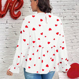 Blusa Con Cuello Mandarin De a Grande Con Estampado De Corazones Y Mangas Con Volantes