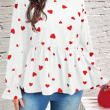 Blusa Con Cuello Mandarin De a Grande Con Estampado De Corazones Y Mangas Con Volantes