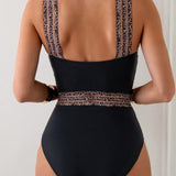 Swim Elegante Traje De Bano De Una Pieza Con Estampado De Leopardo Para Mujer Para Verano, Playa, Natacion, Vacaciones