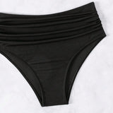 Swim Vcay Conjunto de bikini tankini para mujer con sujetador de copa con aros y panty triangular plisado con cuello halter