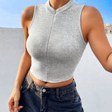 Top de tanque sin mangas de punto gris para mujer para el verano