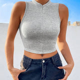 Top de tanque sin mangas de punto gris para mujer para el verano