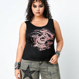 Grunge Punk Top de tanque grafico casual para mujer de a grande con impresion abstracta de globo ocular